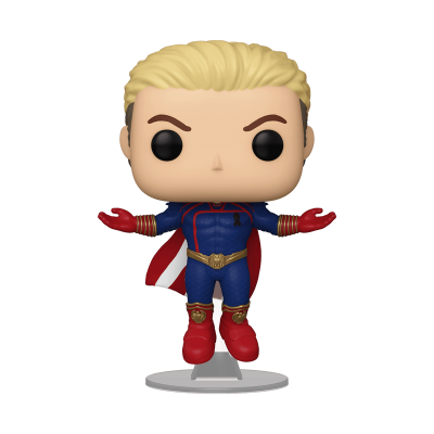 Figura Funko Pop de super-herói com roupa azul e capa vermelha