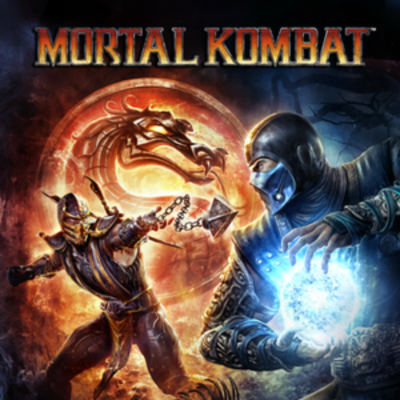 Capa do jogo Mortal Kombat com dois personagens enfrentando-se e dragão em chamas ao fundo