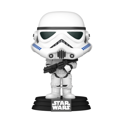 Figura de ação Stormtrooper de Star Wars com armadura branca e arma preta.
