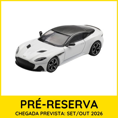 Modelo de carro de brinquedo desportivo branco e preto com texto PRÉ-RESERVA amarelo