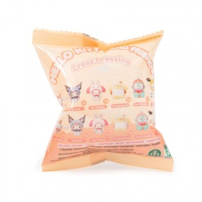 Pacote de brinquedo surpresa com personagens animados e texto 'Crossdressing'