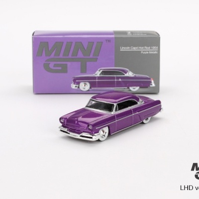 Miniatura de carro Lincoln Capri Hot Rod 1954 roxo metálico com caixa de embalagem