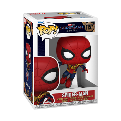 Figura Funko Pop! Spider-Man na caixa com texto e design colorido