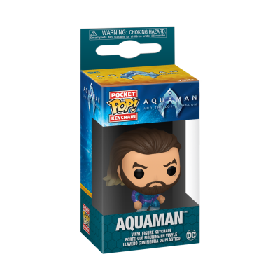 Chaveiro Funko Pop Pocket de Aquaman em caixa azul e amarelo
