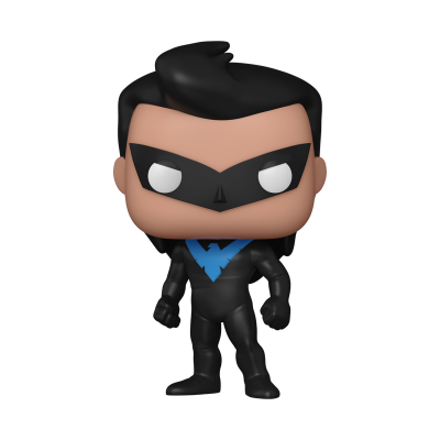 Figura Funko Pop do Nightwing com fato preto e símbolo azul