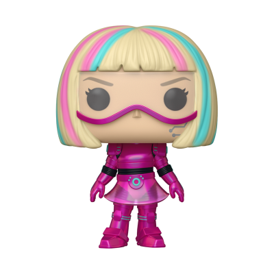 Boneco Funko Pop feminino com cabelo colorido e roupa rosa