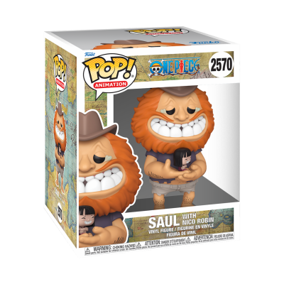 Figurina Pop! Animation Funko Saul com Nico Robin da série One Piece na caixa