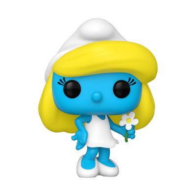 Figura Funko Pop Smurfette com pele azul, cabelo e vestido brancos