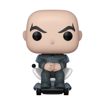 Figura Funko Pop personagem calvo sentado em cadeira com rodas