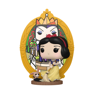 Figura Funko Pop da Branca de Neve com coelho e espelho dourado com imagem da rainha má