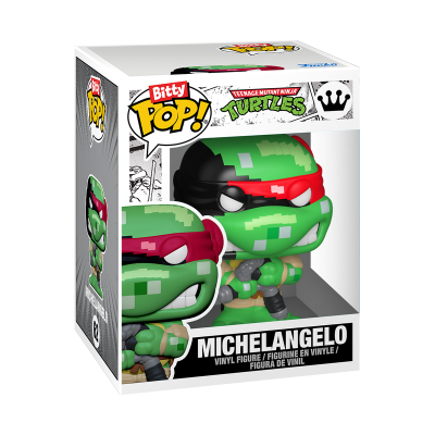 Figura de vinil Michelangelo das Tartarugas Ninja na embalagem oficial Bitty Pop!