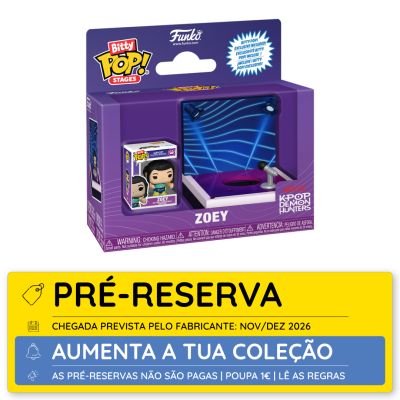 Figura Funko Bitty Pop! Stages Zoey com cenário de palco roxo