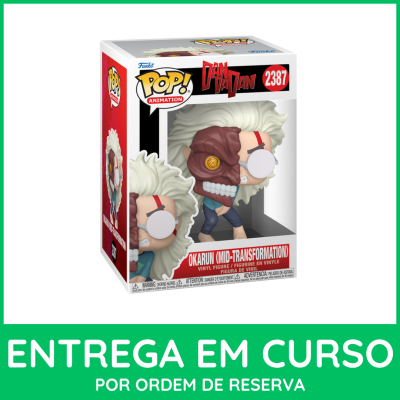 Boneco Funko Pop Dandadan Okarun Mid-Transformation em embalagem de cartão com janela de plástico
