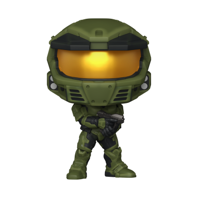 Boneco estilizado do Master Chief com capacete verde e viseira dourada