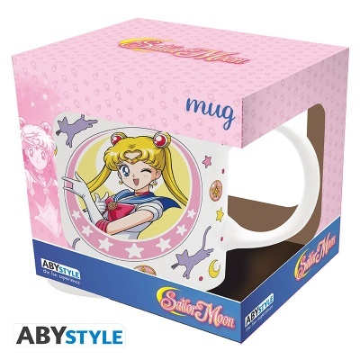 Caneca temática Sailor Moon em caixa rosa e azul