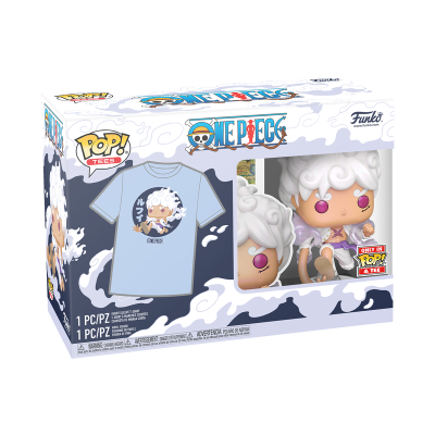 Conjunto Funko Pop One Piece com figura de Vinuluffy e t-shirt azul clara