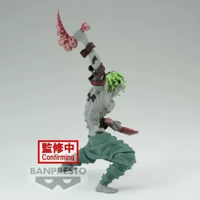 Figura colecionável personagem cinzento com cabelo verde e calças verdes, detalhes rosa, base