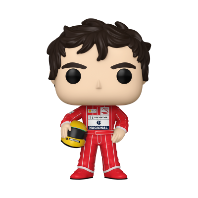 Figurina Funko Pop de piloto com macacão vermelho e capacete amarelo
