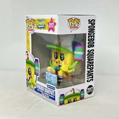 Figura Funko POP! de SpongeBob SquarePants na caixa branca com janela de plástico e detalhes coloridos.