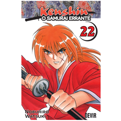 Capa do 22.º volume da banda desenhada Kenshin O Samurai Errante com personagem a segurar katana