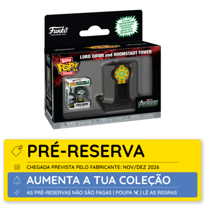 Embalagem de brinquedo Funko Bitty Pop! Towns Lord Doom e Doomstadt Tower com aviso de pré-reserva