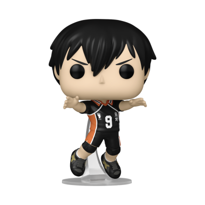 Figura colecionável Funko Pop de jogador de voleibol com uniforme preto e detalhes laranja