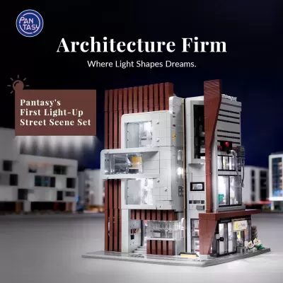 Maqueta arquitetónica iluminada de blocos de construção com texto publicitário