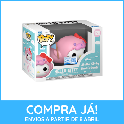 Figura Funko Pop! Hello Kitty rosa com laço vermelho na caixa