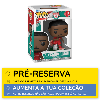 Boneco Funko Pop de vinil do jogador Alexander Isak edição futebol Liverpool FC na caixa