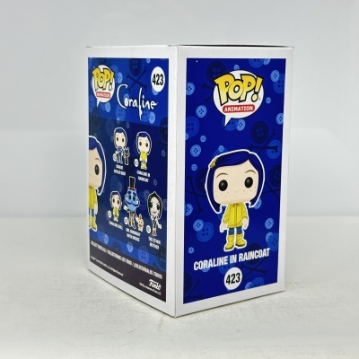 Caixa Funko Pop! Animation Coraline in Raincoat número 423 fundo azul