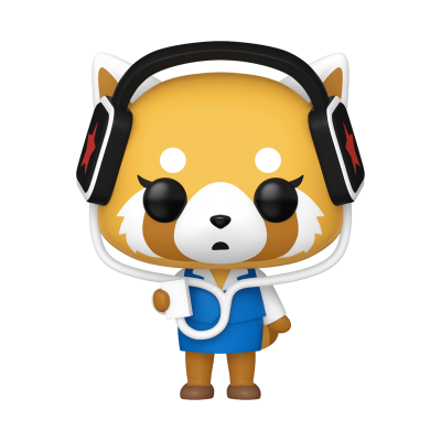 Figura de vinil de panda vermelho com auscultadores e fato azul