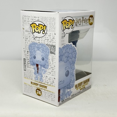 Caixa Funko Pop! Harry Potter Bloody Baron 74 com personagem de cabelo encaracolado e roupa azul