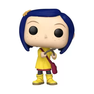 Figura Funko Pop de personagem com cabelo azul e vestido amarelo