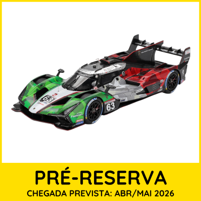Modelo de carro de corrida verde, branco, vermelho e preto com número 63