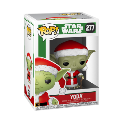 Funko Pop Yoda Star Wars número 277 com fato de Pai Natal em embalagem