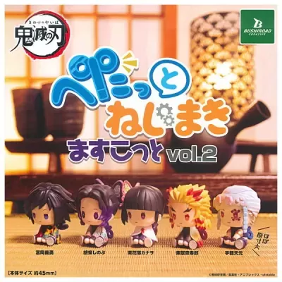 Cinco mini figuras de personagens de anime coloridas em embalagem com texto japonês e logo Bushiroad Creative