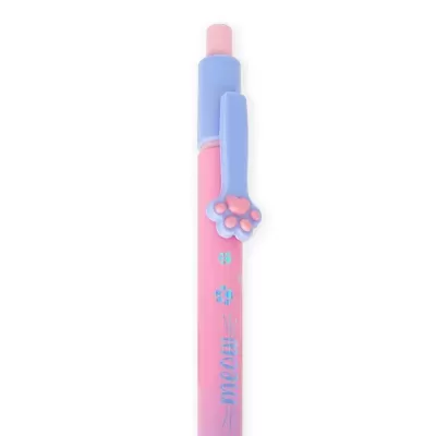 Caneta cor-de-rosa com clip em forma de pata de gato azul