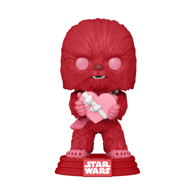 Figura Funko Pop Chewbacca vermelho com caixa de presente coração