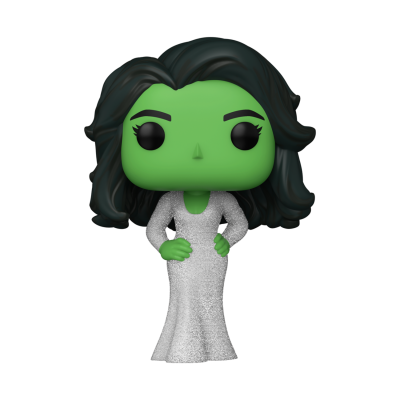 Boneco Funko Pop com pele verde e vestido prateado
