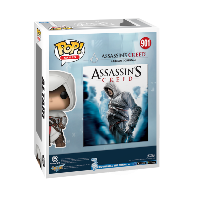 Caixa Funko Pop! Assassin's Creed com figura de personagem de capuz branco