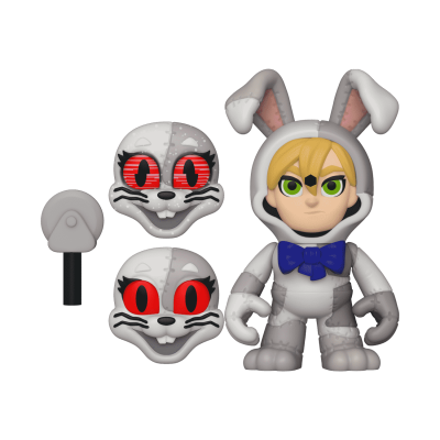 Figura colecionável de personagem de coelho com máscaras substituíveis