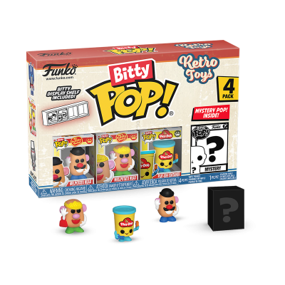 Conjunto Funko Bitty Pop! Retro Toys com quatro figuras colecionáveis e embalagem colorida