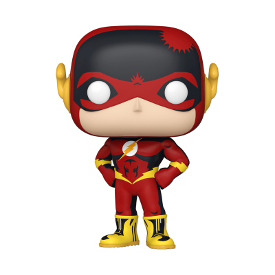 Funko Pop da personagem Flash com fatos vermelho, preto e amarelo