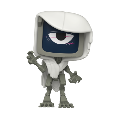 Figura de ação de robô com monitor cabeça e capa branca