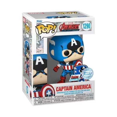Figura Funko POP Captain America Marvel Avengers na caixa.