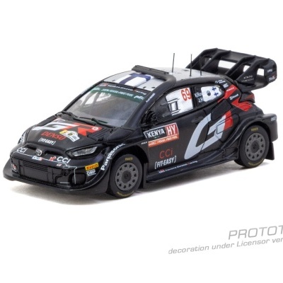 Miniatura de carro de rali preto e cinza com detalhes vermelhos e brancos