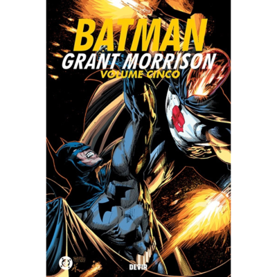 Capa de banda desenhada Batman Grant Morrison Volume Cinco com Batman em luta e explosões