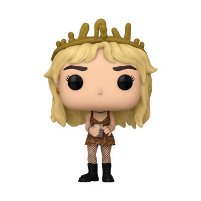 Figura Funko Pop loira com coroa dourada e vestido animal print