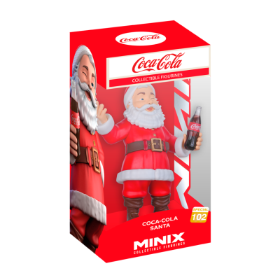 Caixa com figura de coleção de Papai Noel da Coca-Cola em vermelho e branco