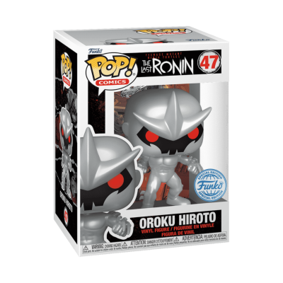Funko Pop Comics Oroku Hiroto da série The Last Ronin em vinil prateado, dentro da caixa original
